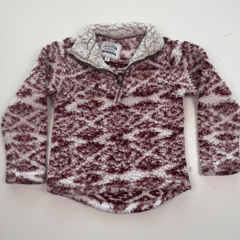 Cuddly Sherpa Girls Purple White Ikat Fleece Quarter Zip Pullover Sweater Size 4